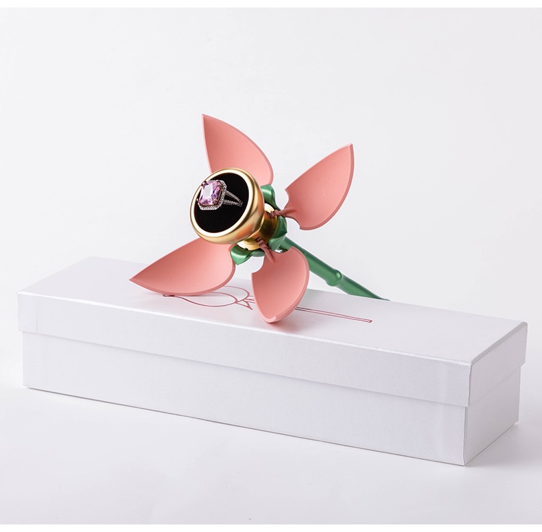 Automatic rose one-flower ring, necklace, jewelry box for girlfriend, friend, festival gift box detail image 8
