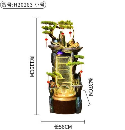 树脂氧化镁玻璃钢雾化假山盆景流水LED灯光水晶球水轮雾化器幕帘墙家居摆件详情图3
