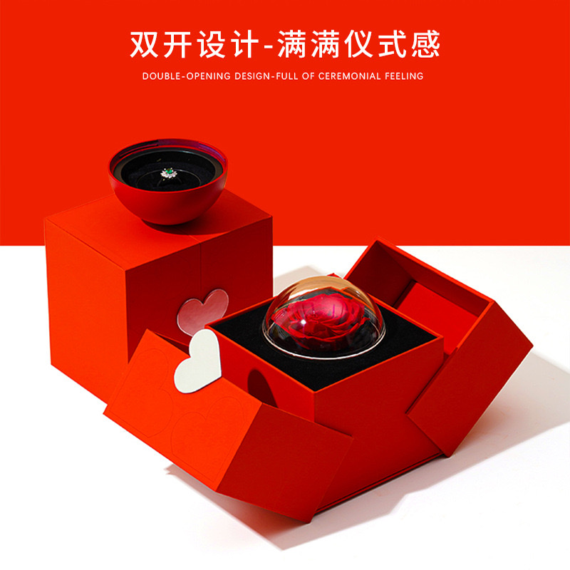 Lift-up everlasting flower jewelry box for girlfriend, mom, friends, gift box, gift box, hand-held packaging box, jewelry packaging box detail image 1