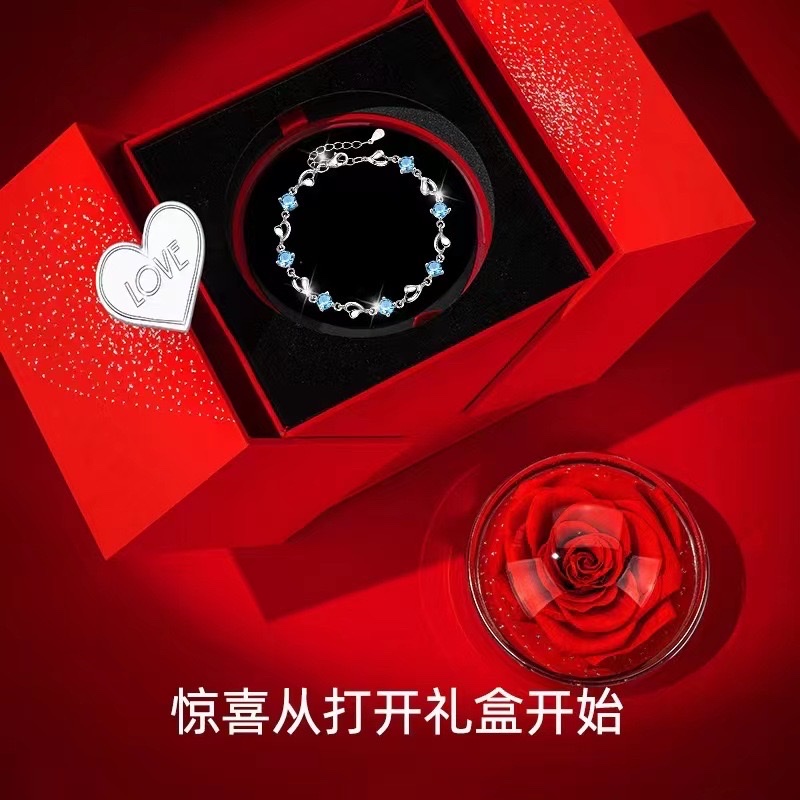 Lift-up everlasting flower jewelry box for girlfriend, mom, friends, gift box, gift box, hand-held packaging box, jewelry packaging box detail image 2