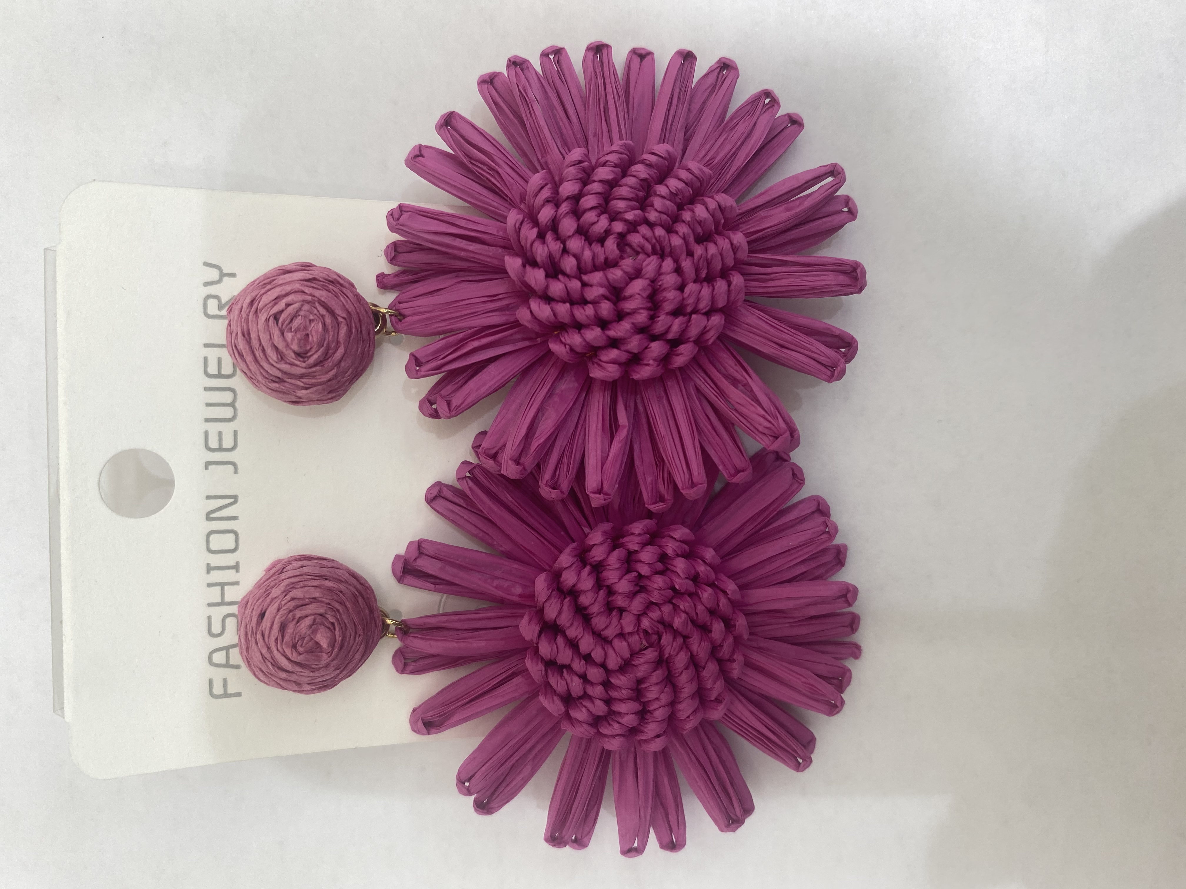 秋冬新款波西米亚拉菲草耳环手工制作花朵耳坠垮境热销耳饰耳环