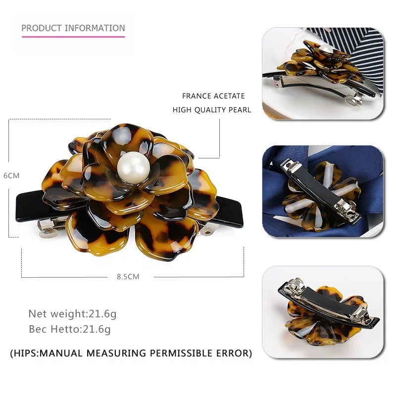 创意饰品发夹设计 美丽发卡发饰 独特个性女士头饰 简约时尚发饰品发夹，豹纹立体花朵醋酸弹簧夹发夹，新款高端大气上档次详情图1
