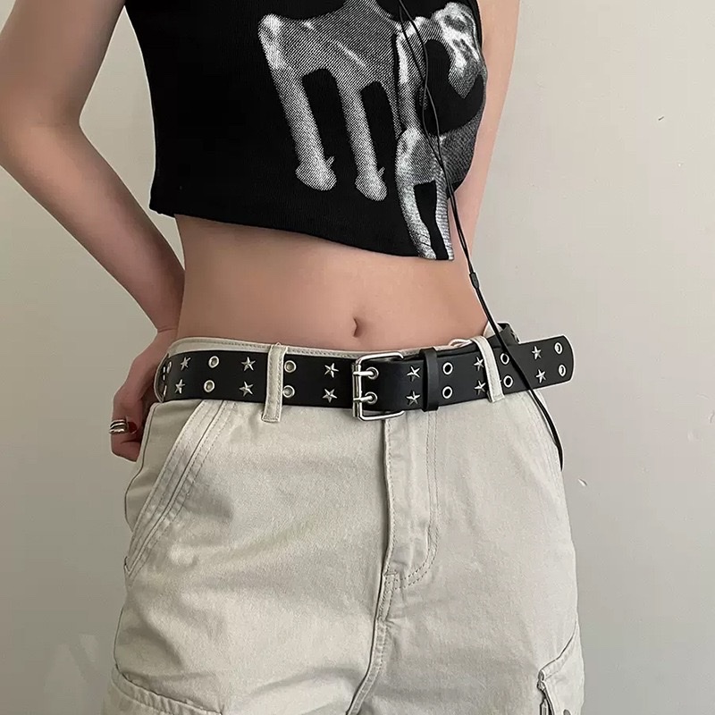 Punk-style belt, hip-hop star beaded, student double-breasted, fashionable ins style, European and American jeans, decorative belt detail image 10