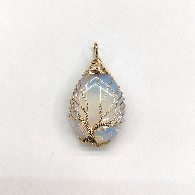 亚马逊wish天然石绕线生命树水晶吊坠发财树水滴形外贸饰品详情图16