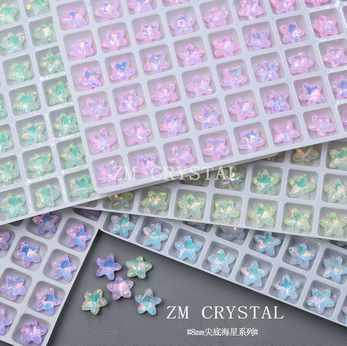 出口新款8mm海星摩卡幻彩尖底钻彩色美甲钻网红超闪果冻色指甲钻施华洛世奇