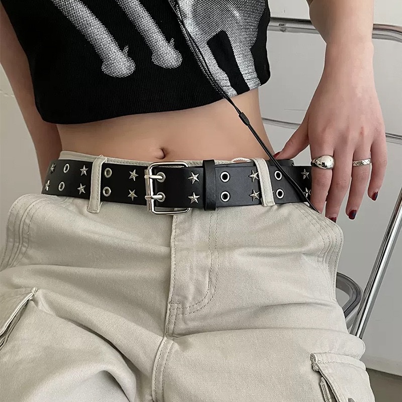 Punk-style belt, hip-hop star beaded, student double-breasted, fashionable ins style, European and American jeans, decorative belt detail image 2