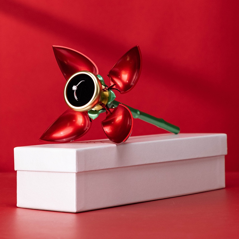 Automatic rose one-flower ring, necklace, jewelry box for girlfriend, friend, festival gift box detail image 6