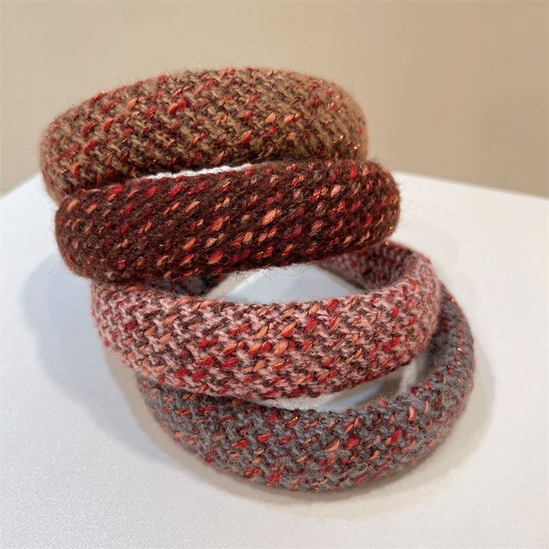 2024冬季新款高级感韩系花色混织毛呢海绵高颅顶发箍时尚百搭头箍