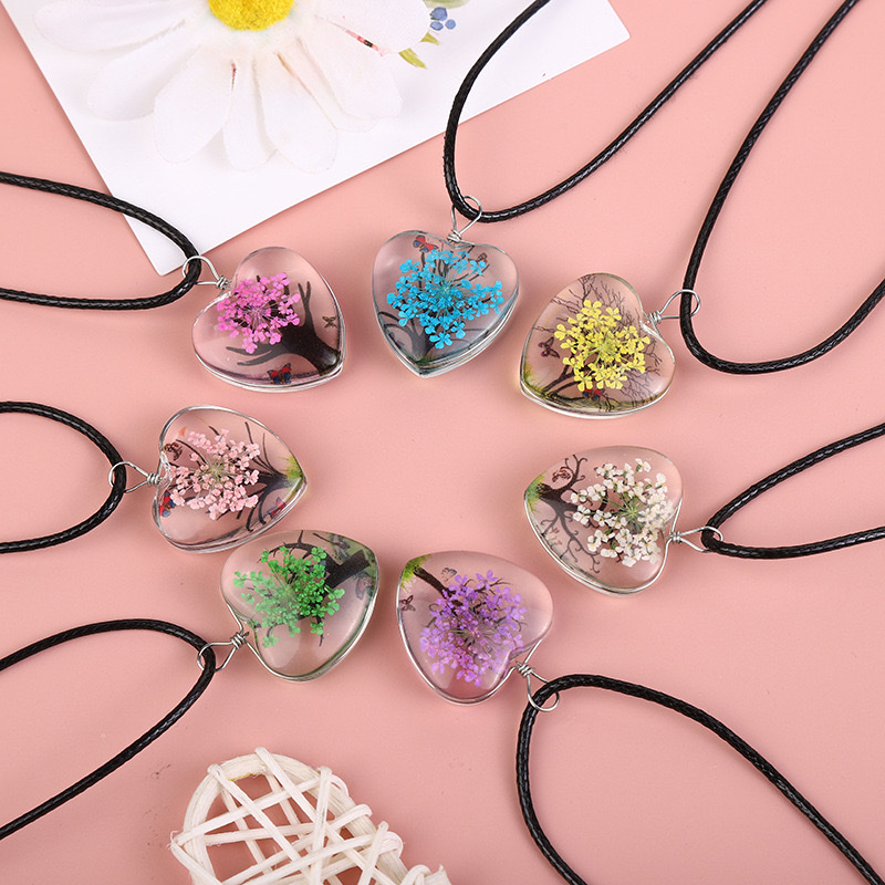 新品满天星干花生命树项链时光宝石手工玻璃真花吊坠项链地摊货源 详情图2