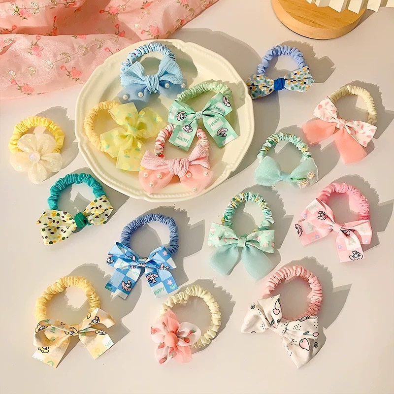 Korean fabric children's hair bands, baby bow hair ties, girl princess hair ties, no damage to hair, small rubber bands Specification image