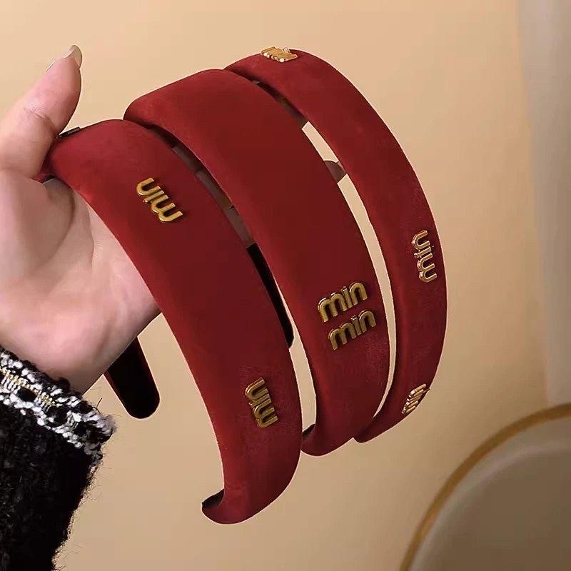 古红色发箍女高颅顶显脸小头箍高级感丝绒气质宽边压