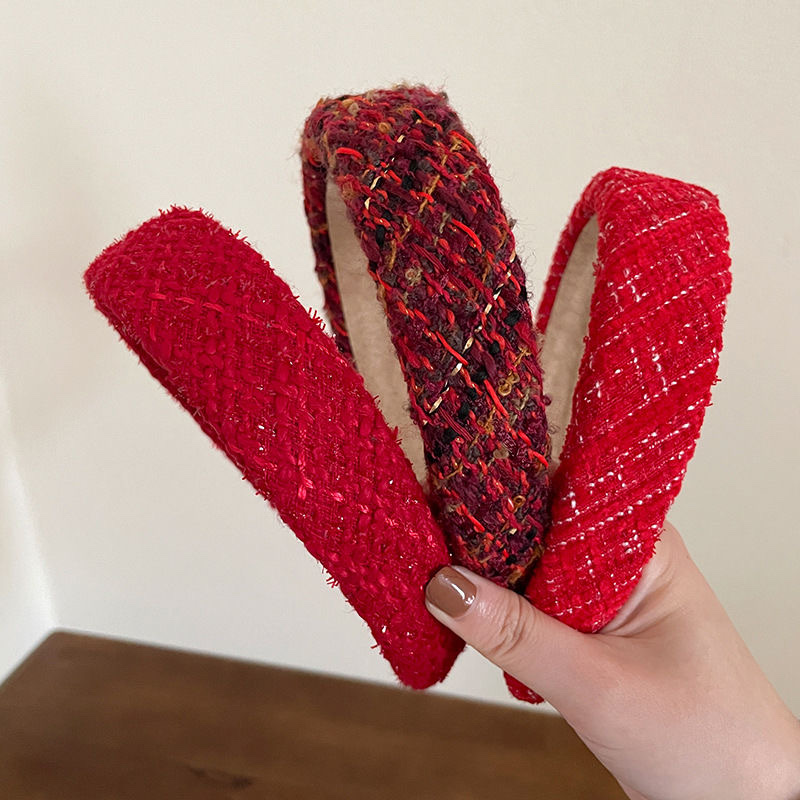 古红色发箍女高颅顶显脸小头箍高级感丝绒气质宽边压详情图2