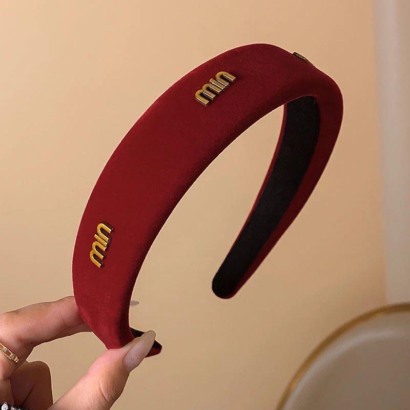 古红色发箍女高颅顶显脸小头箍高级感丝绒气质宽边压白底实物图