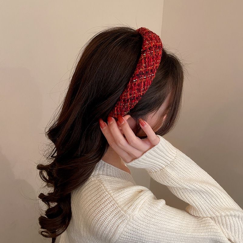 古红色发箍女高颅顶显脸小头箍高级感丝绒气质宽边压详情图4