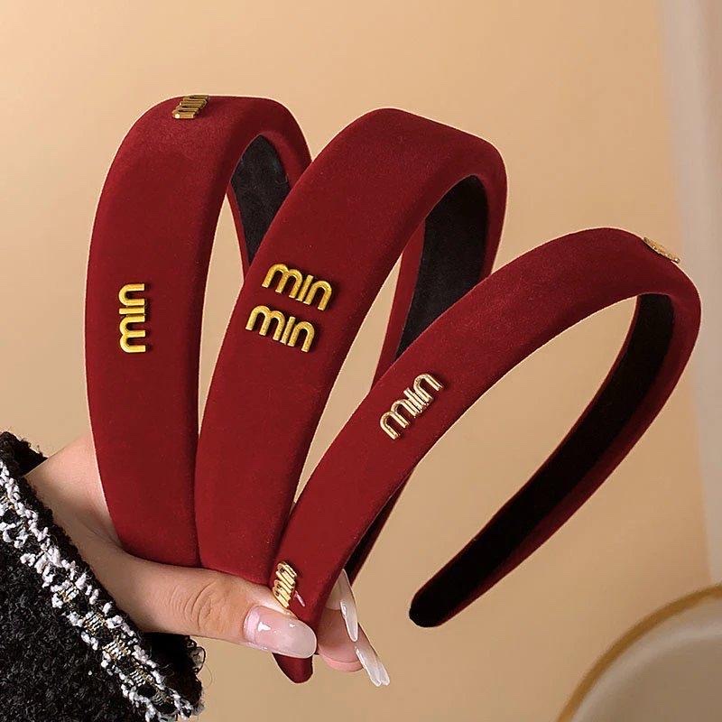 古红色发箍女高颅顶显脸小头箍高级感丝绒气质宽边压产品图