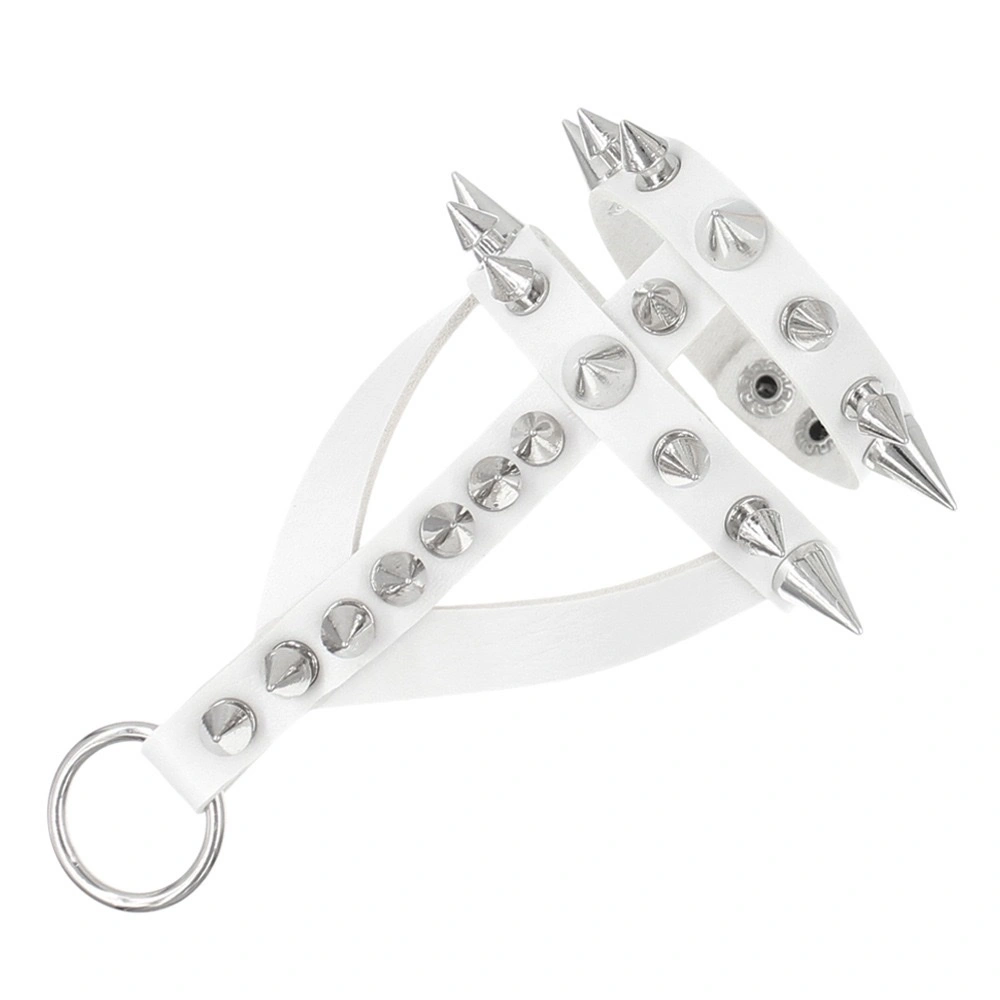 Dark and exaggerated Gothic bracelet, leather alloy pointed rivet bracelet, punk style personalized stainless steel snap bracelet detail image 4