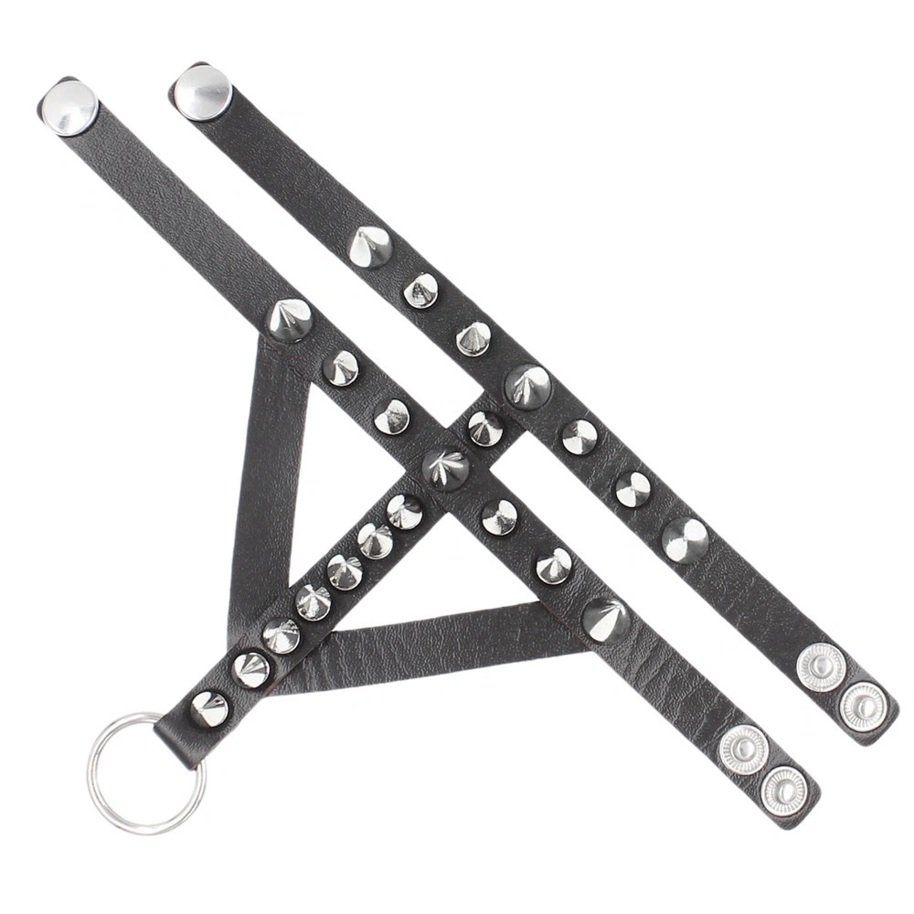 Dark and exaggerated Gothic bracelet, leather alloy pointed rivet bracelet, punk style personalized stainless steel snap bracelet detail image 2