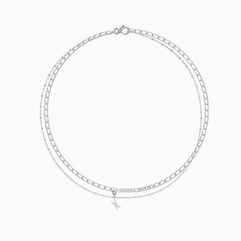 2 New trendy, simple and high-end double-layer layered necklace for women's summer, light luxury and niche design, ins sweater chain, stainless steel neutral Item Picture