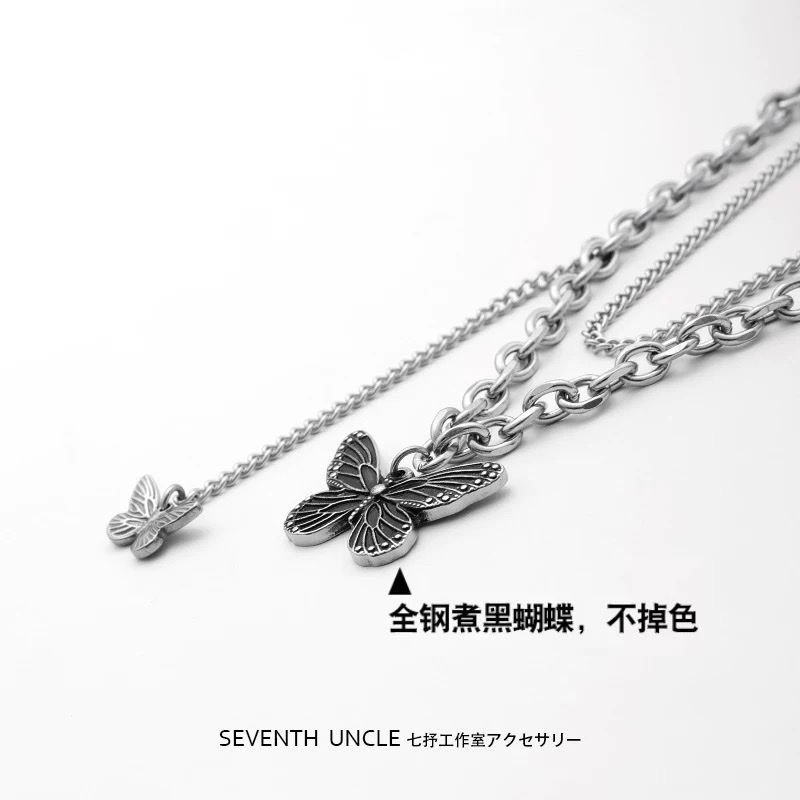 Butterfly necklace, titanium steel double-layer high-end niche design, sweet and cool, spicy girl style accessory, new women's necklace Application Scenario