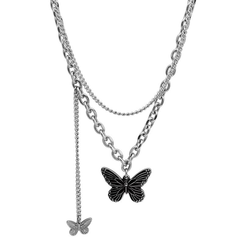 Butterfly necklace, titanium steel double-layer high-end niche design, sweet and cool, spicy girl style accessory, new women's necklace detail image 5