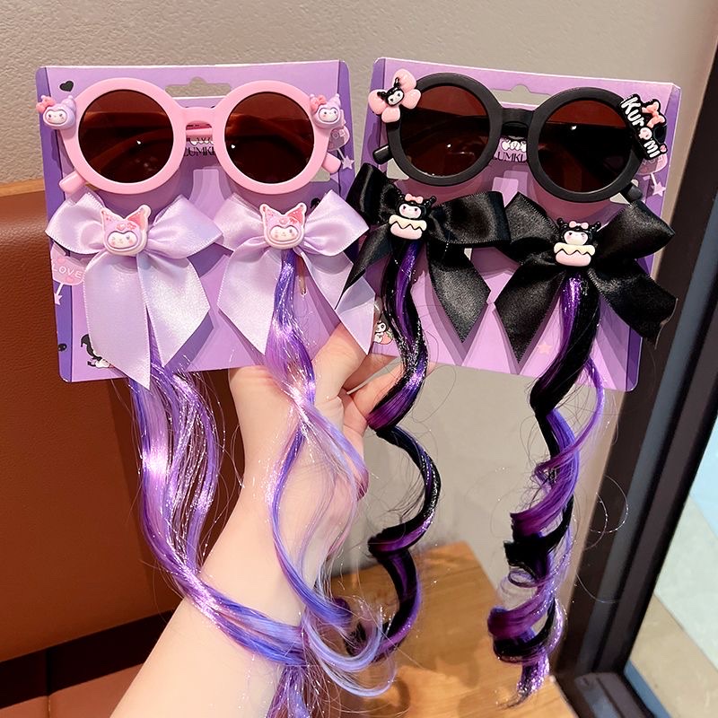 儿童太阳镜可爱库洛米蝴蝶结发辫防晒遮阳儿童宝宝时尚墨镜套装详情图1