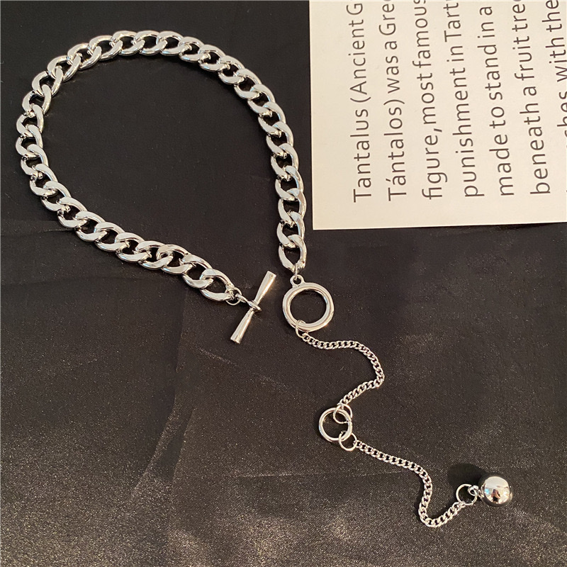 日韩简约ins风 网红同款金属夸张大粗链条锁骨链 水滴球吊坠颈链 项链欧美时尚详情图6