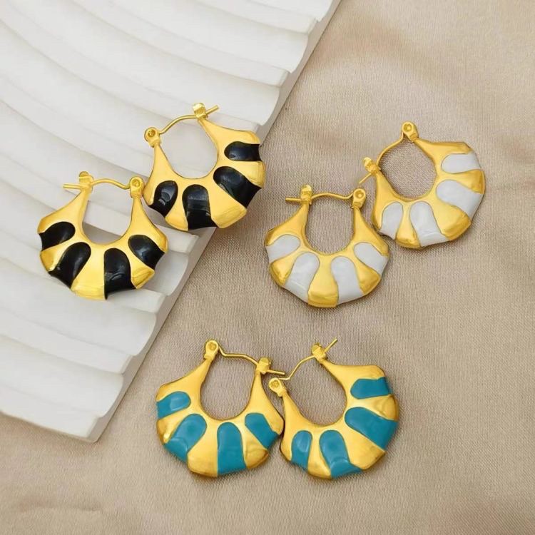 　跨境欧美热销款不锈钢简约风滴油油压耳环   厂家直销详情图3