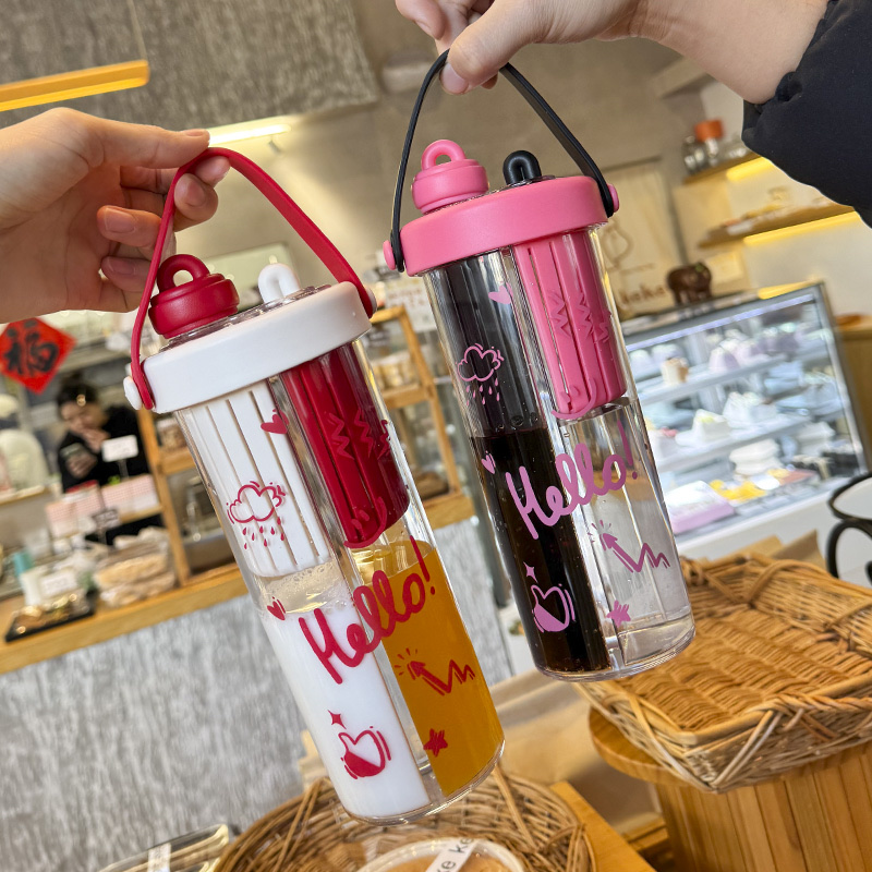 时尚夏季男女款Glassware水杯 杯子耐热 高品质透明度高 易清洗双舱双饮杯白底实物图