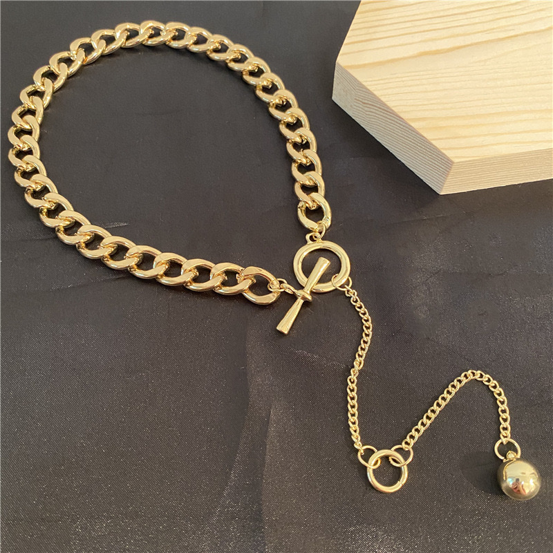 日韩简约ins风 网红同款金属夸张大粗链条锁骨链 水滴球吊坠颈链 项链欧美时尚详情图3