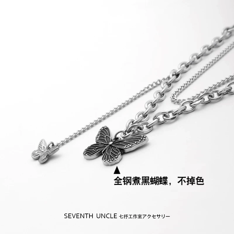 Butterfly necklace, titanium steel double-layer high-end niche design, sweet and cool, spicy girl style accessory, new women's necklace detail image 4