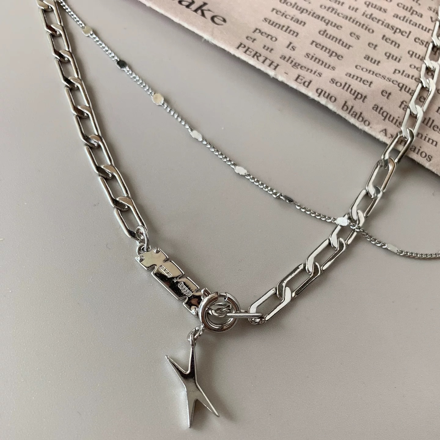 2 New trendy, simple and high-end double-layer layered necklace for women's summer, light luxury and niche design, ins sweater chain, stainless steel neutral detail image 1