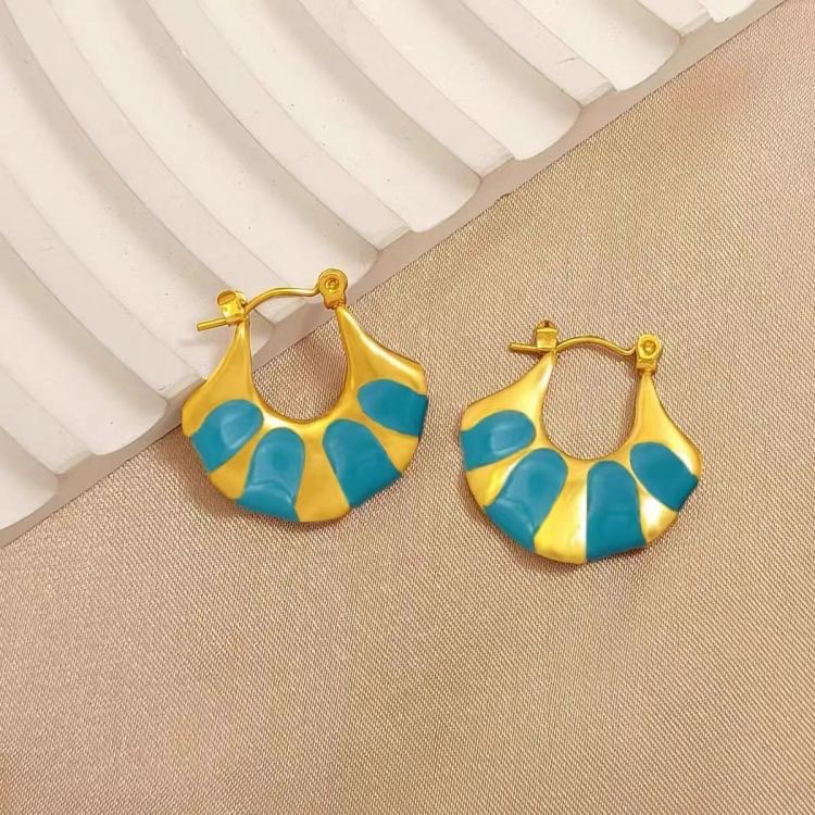 　跨境欧美热销款不锈钢简约风滴油油压耳环   厂家直销图