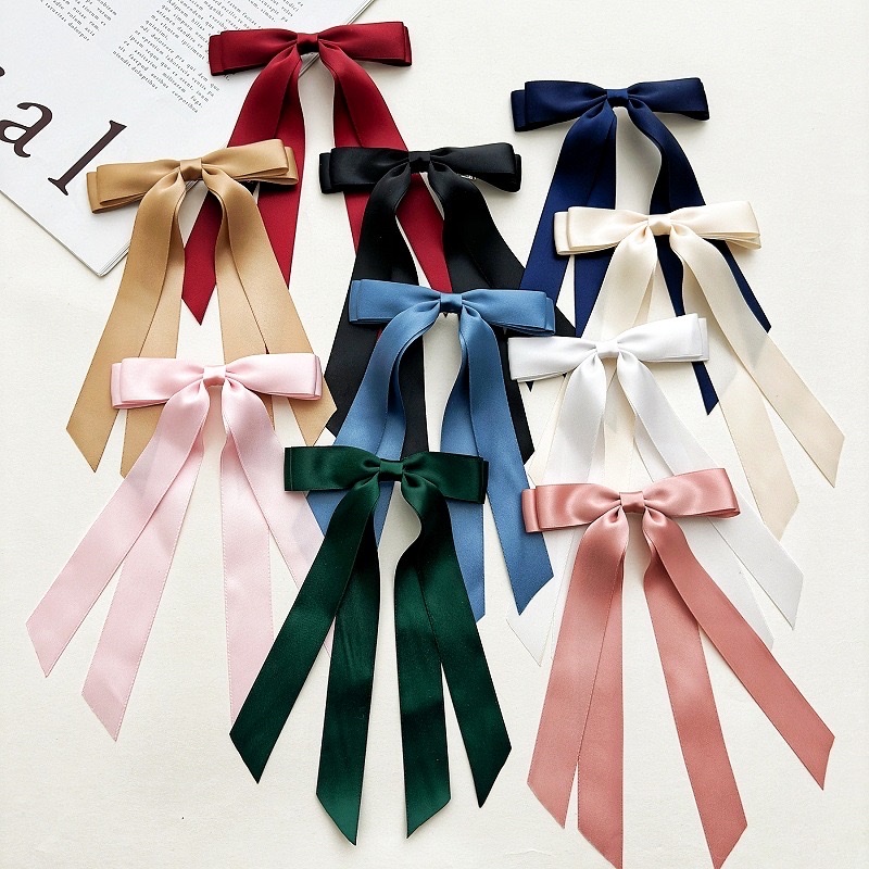 Cross-border women's double-layer bow, ribbon, tassel, ponytail hair clip, webbing, long hair tie, duckbill clip headwear
