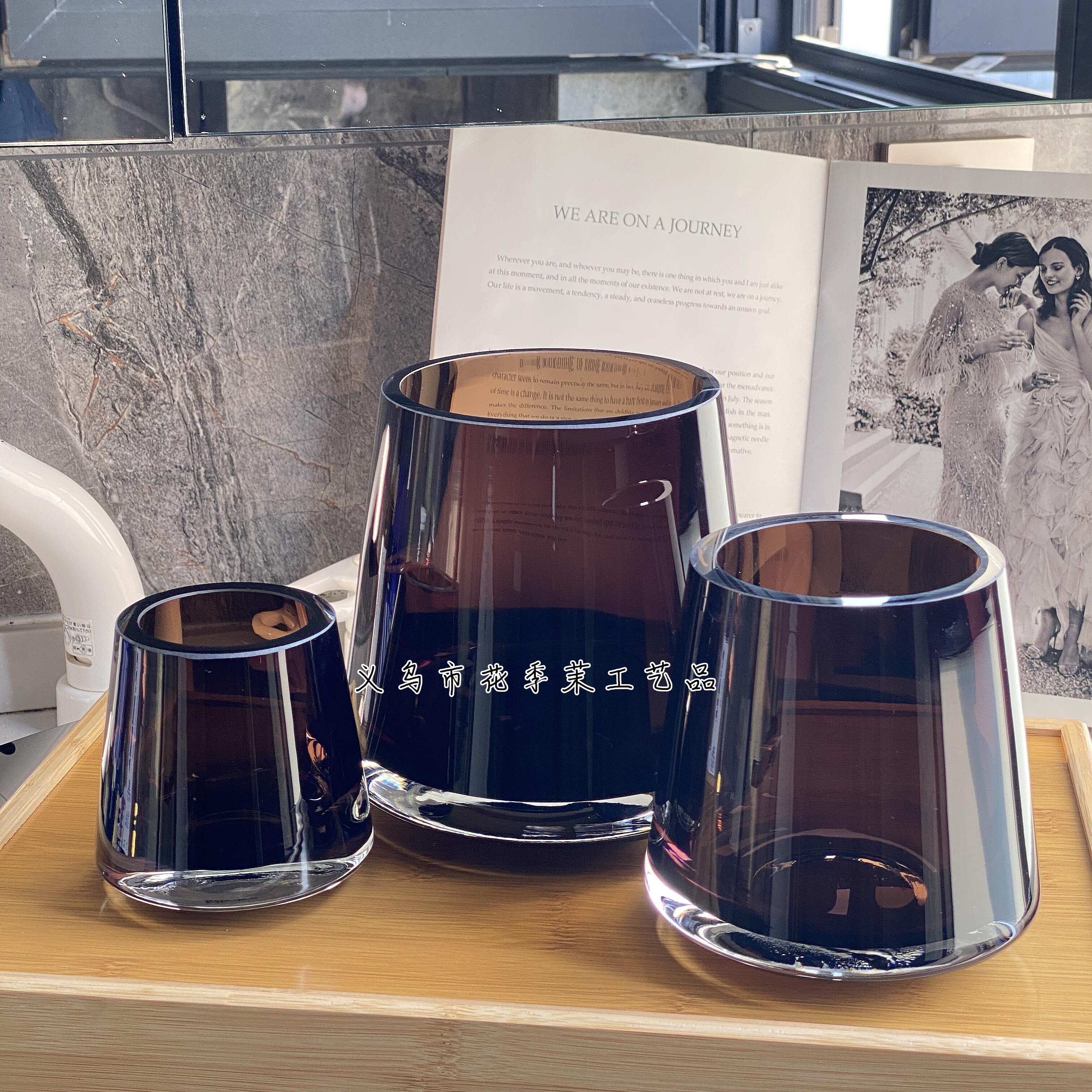 HJM-丹麦设计师款轻奢琉璃棕色厚重玻璃花瓶家居客厅餐桌卧室洽谈桌插花水培水养创意装饰品摆件花瓶批发