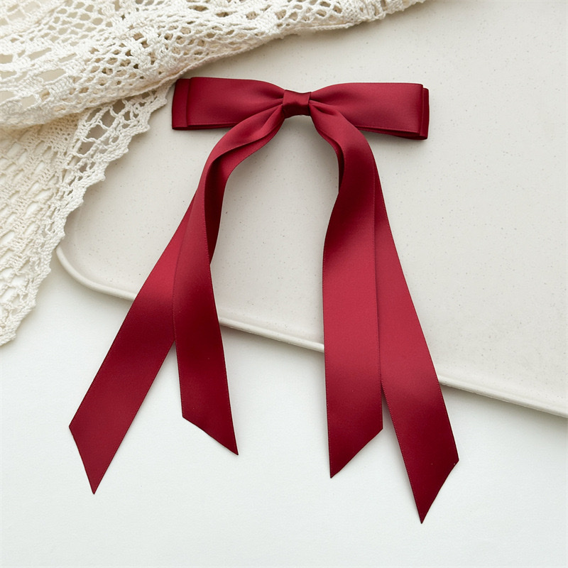 Cross-border women's double-layer bow, ribbon, tassel, ponytail hair clip, webbing, long hair tie, duckbill clip headwear Item Picture