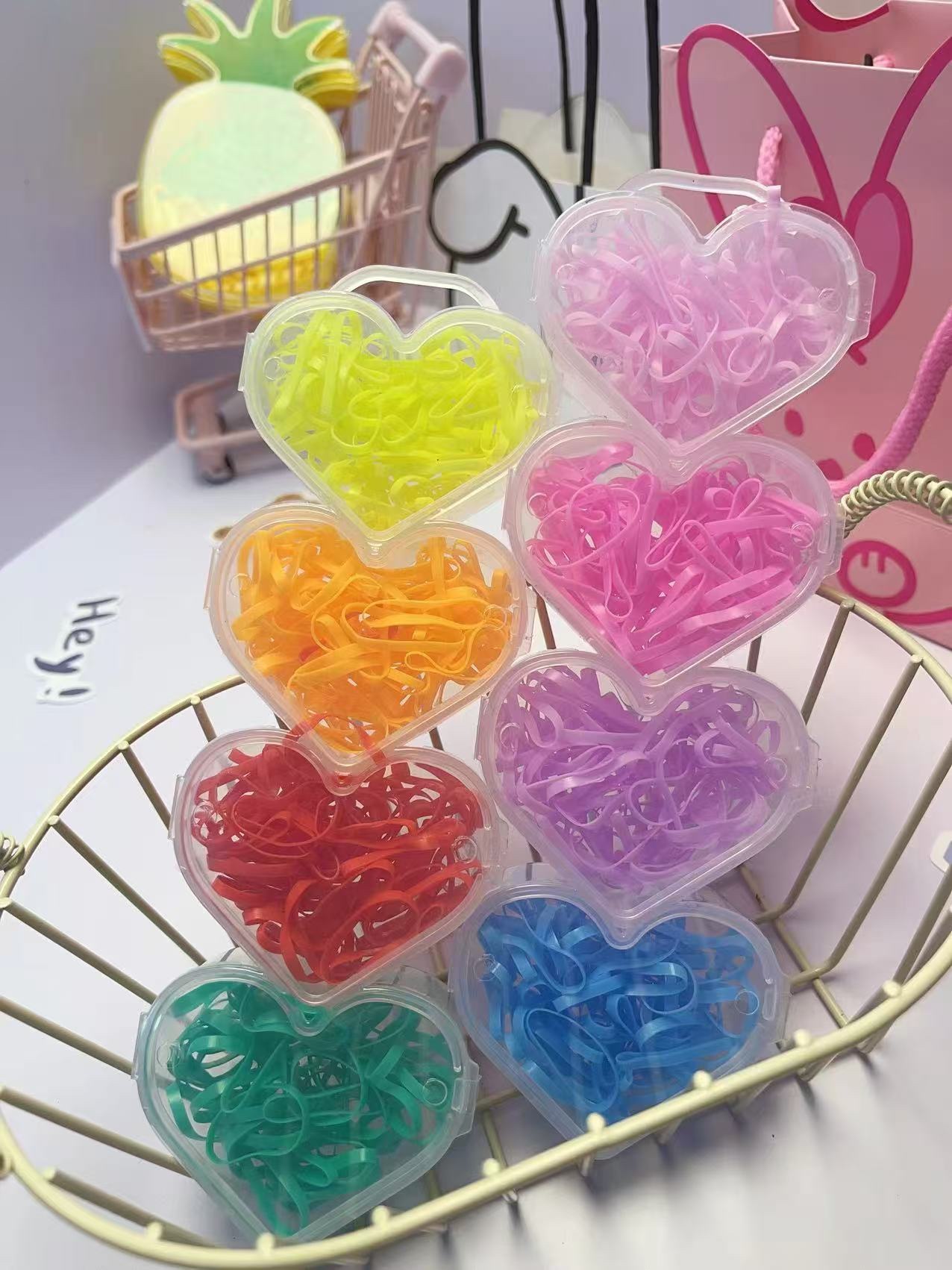 Children's safety rubber products, multi-color rubber band and rubber ring sets, play hair accessories, dual-purpose, non-damaging to hair quality rubber band and rubber ring, children's rubber band Specification image