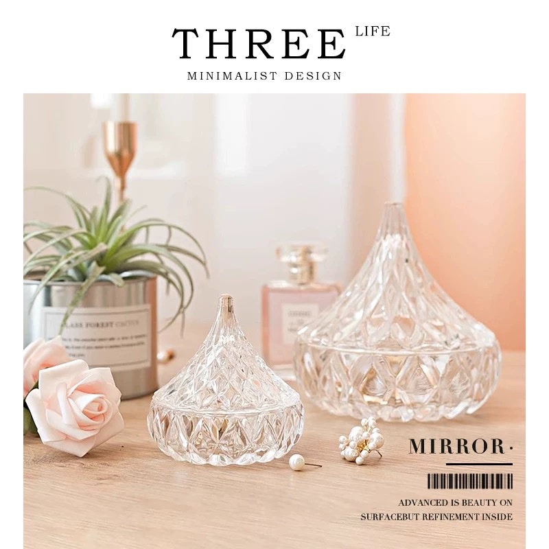 Tlife·Mirror· Storage Box: Crystal, Diamond, Glass Jewelry Storage Ring Box, Candy Jar, Lotus Flower details Picture