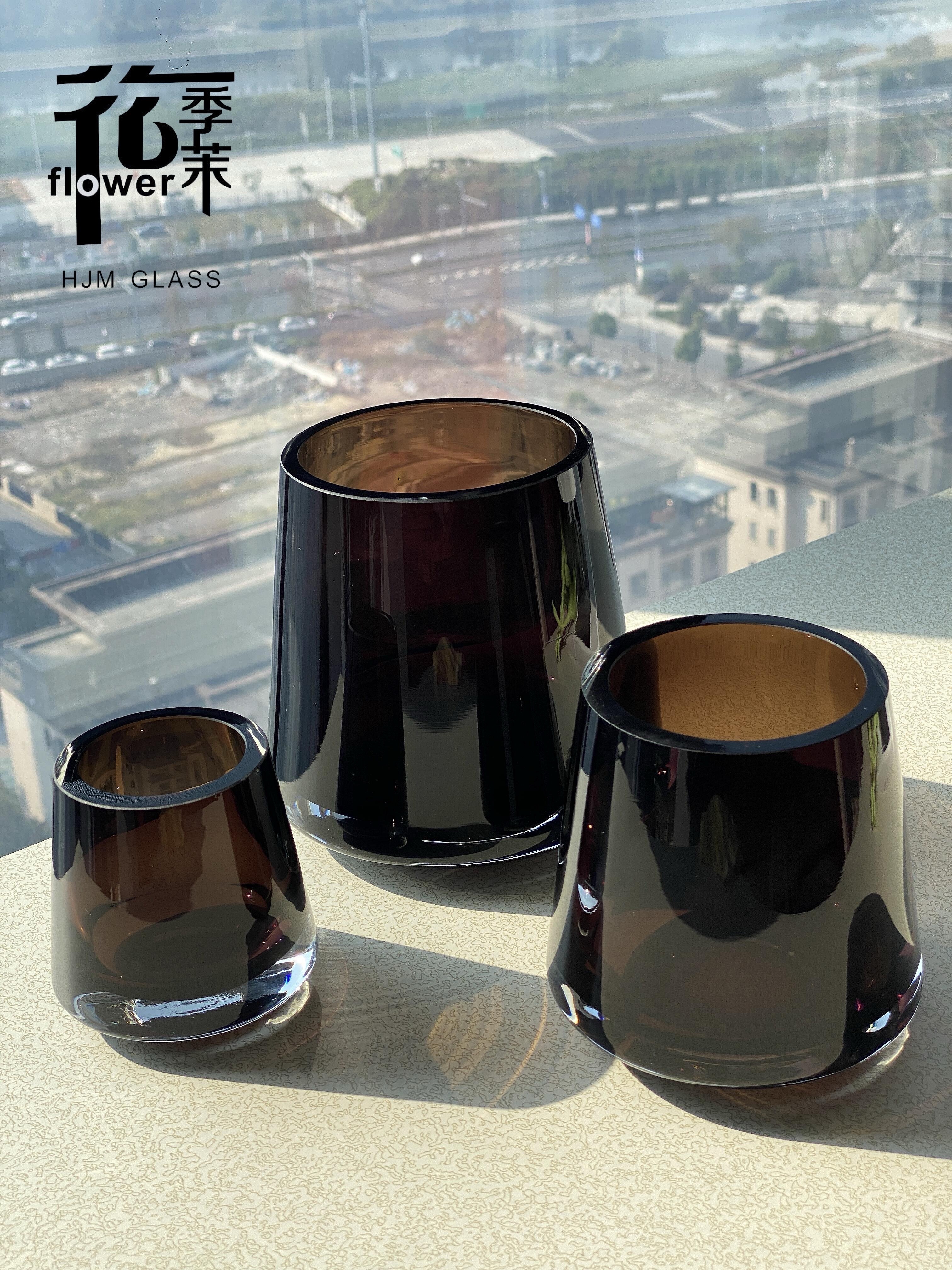 HJM-丹麦设计师款轻奢琉璃棕色厚重玻璃花瓶家居客厅餐桌卧室洽谈桌插花水培水养创意装饰品摆件花瓶批发详情图5