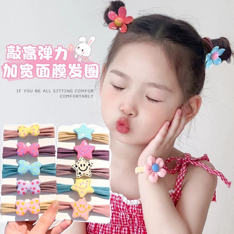 儿童卡通发绳宽边面膜发圈高弹力女童扎高马尾头绳2024新款不伤发产品图