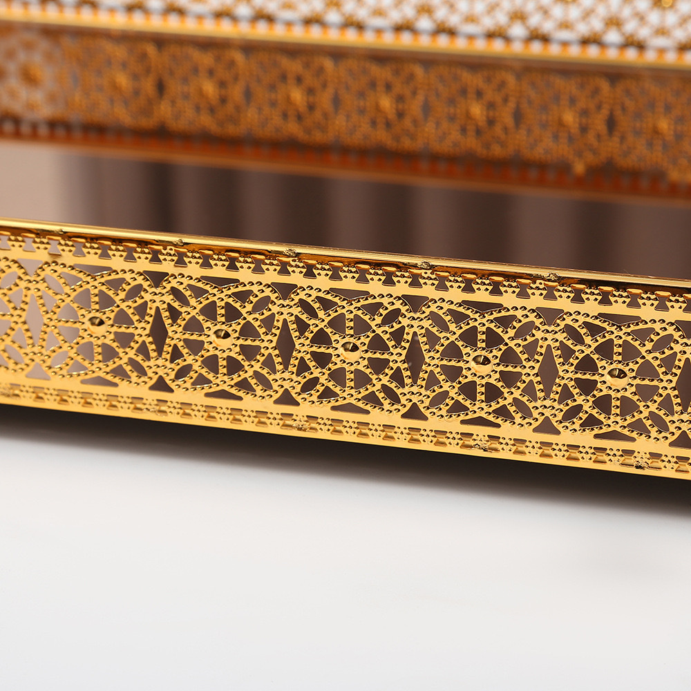 European-style internet-famous fruit platter, metal ironwork mirror tray, rectangular hollowed-out tea tray, fruit platter, wholesale handicraft ornaments, handicraft ornaments details Picture