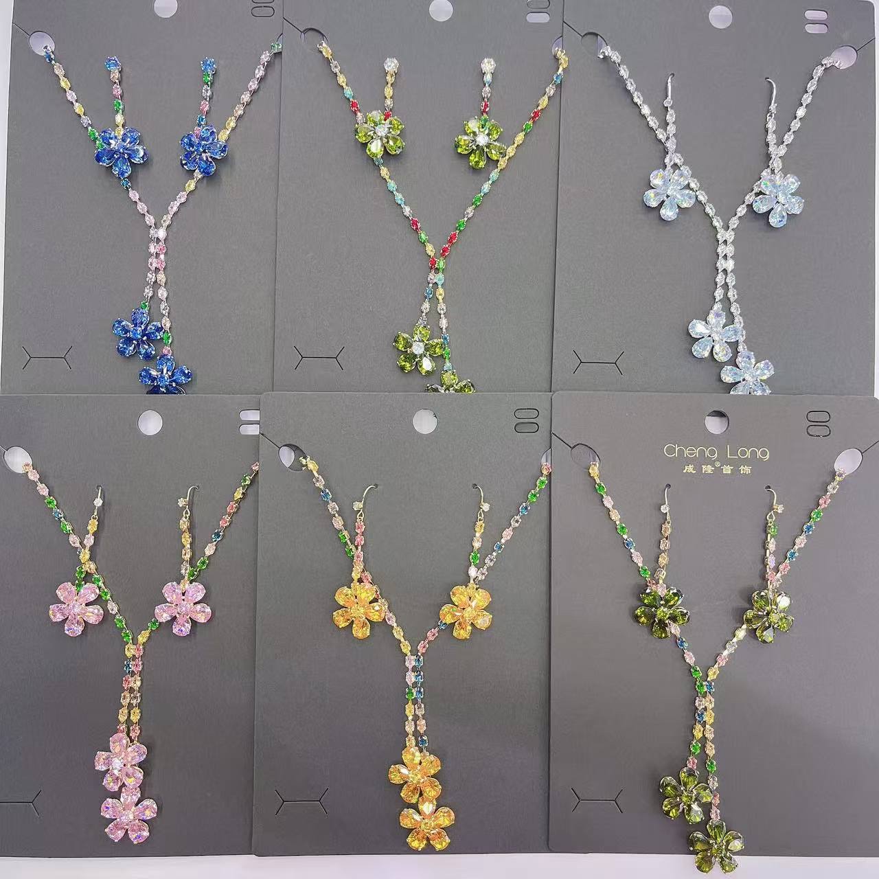 Special offer Zircon set chain with crystal luster, six pairs of stud earrings, exquisite style, anti-glare buttons, safe and durable, shining your beauty