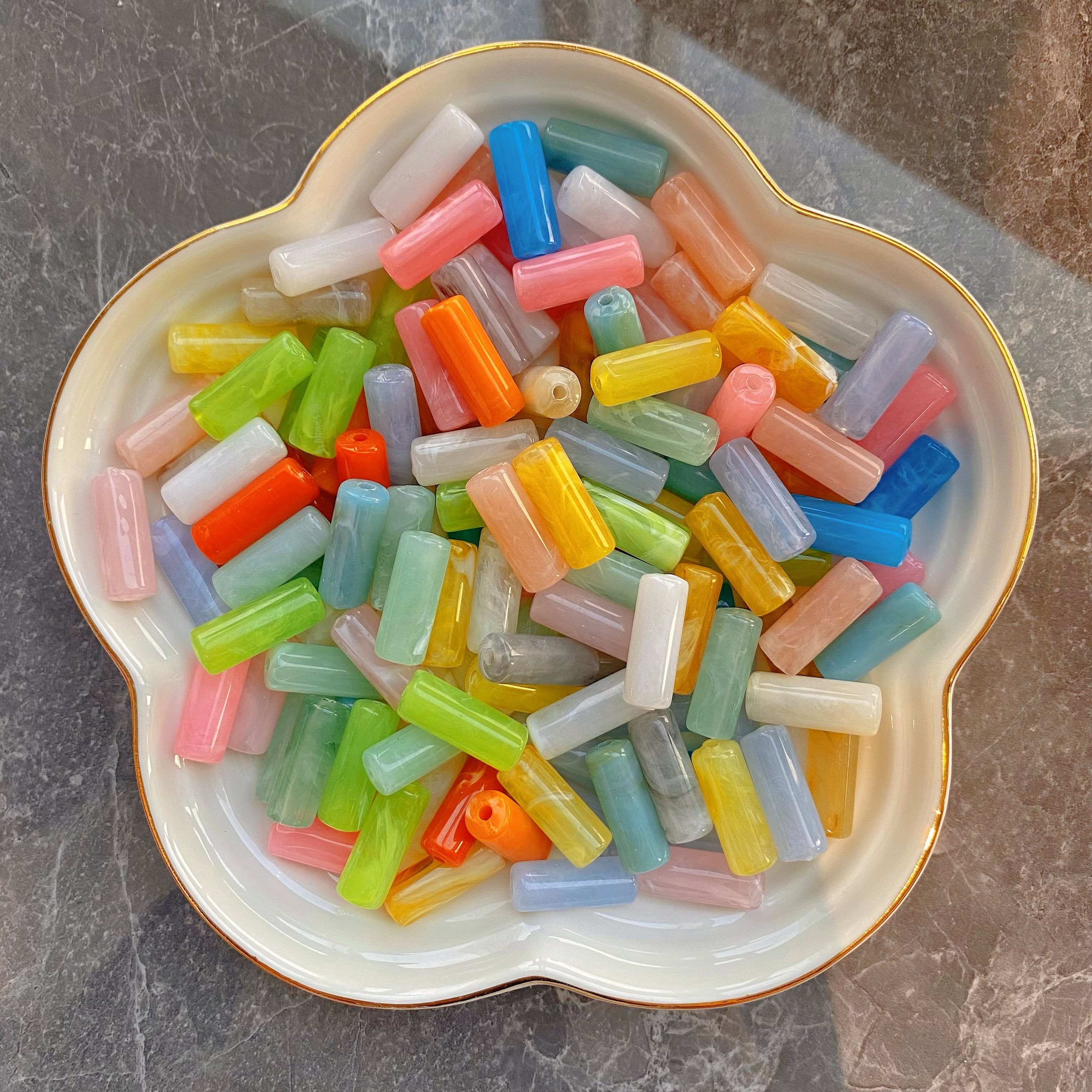 Acrylic 8×20mm tubular beads, two-color and multi-color cloud mist, cloud-like stone scattered beads, DIY handmade bracelets, necklaces, mobile phone chains, backpack chains, jewelry, accessories