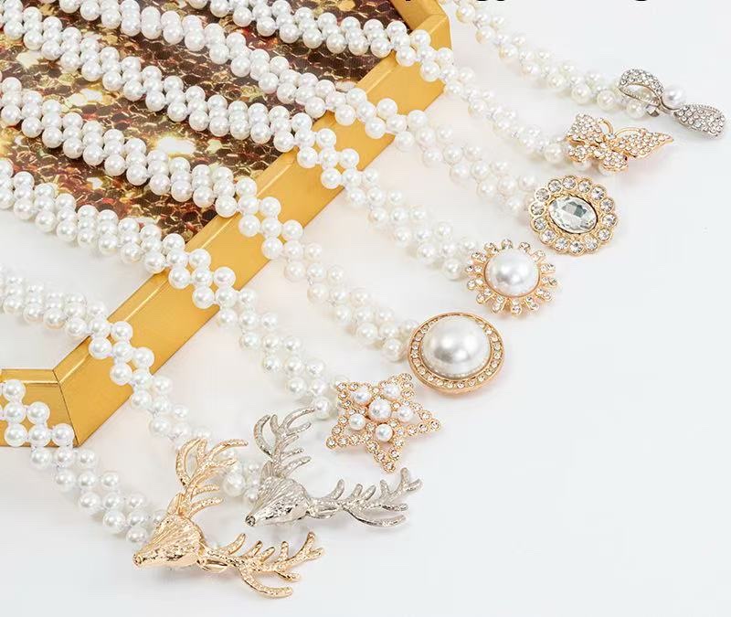 ins轻奢风珍珠弹力窗帘绑带 跨境窗帘扣鹿头珍珠绑带绑绳厂家批发产品图