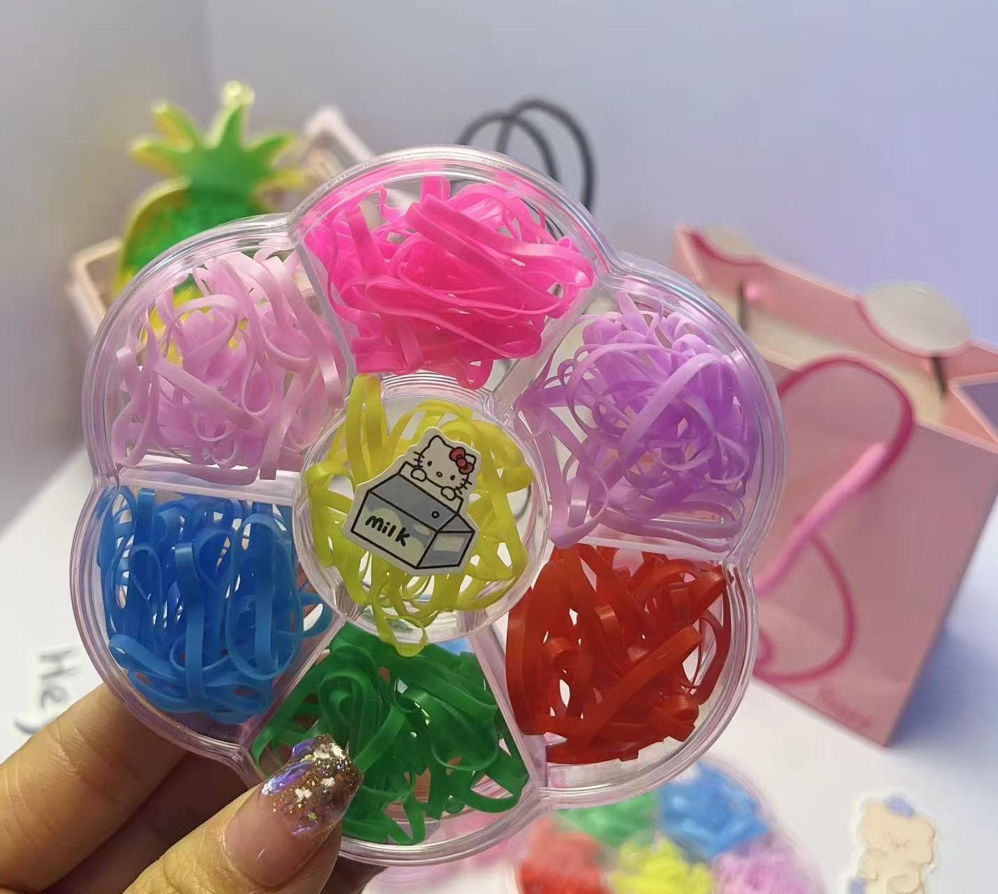 Children's special safety rubber band, no damage to hair quality, long-lasting elasticity, multi-color leather band hair accessory available, rubber band set Specification image