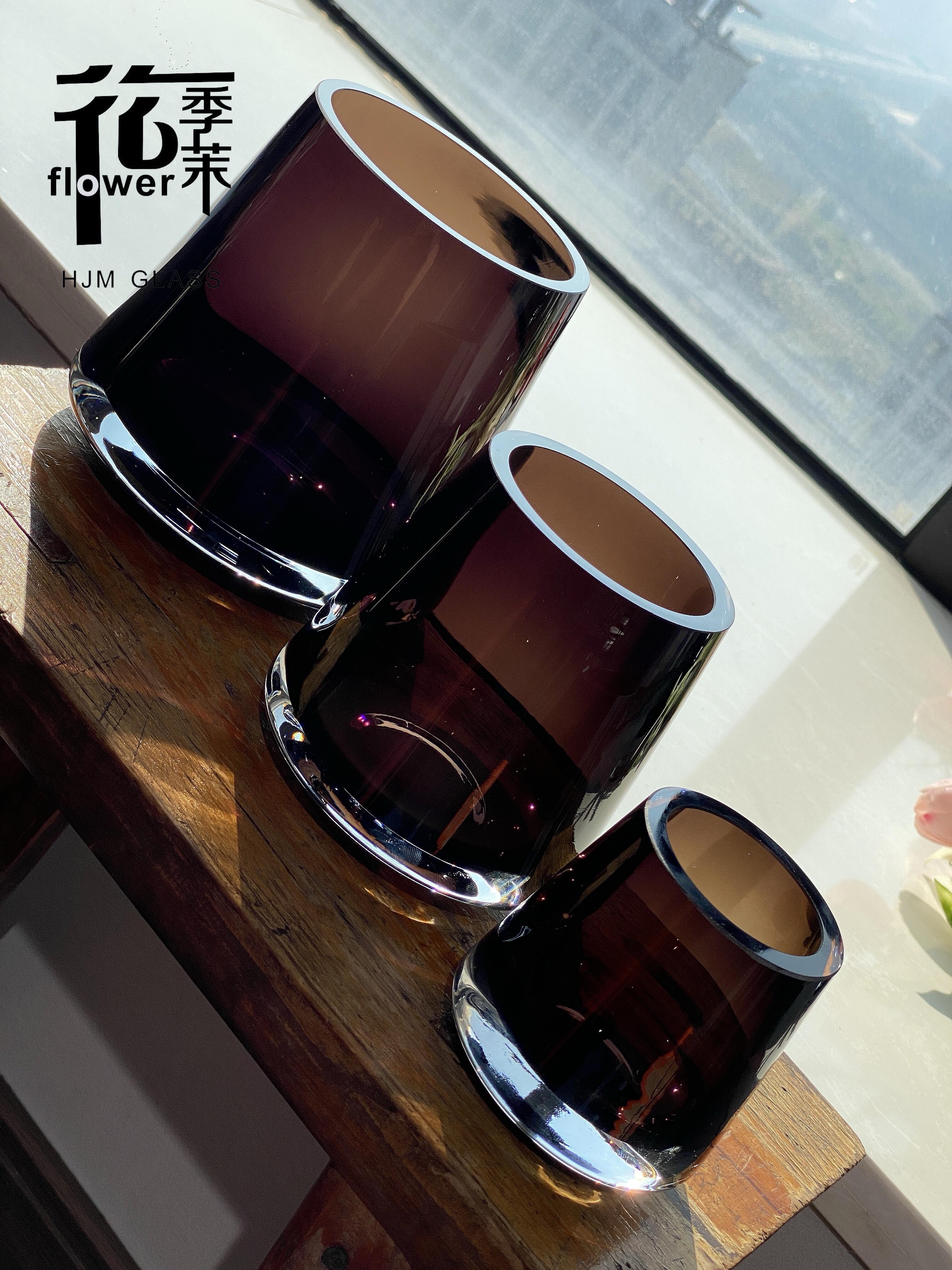 HJM-丹麦设计师款轻奢琉璃棕色厚重玻璃花瓶家居客厅餐桌卧室洽谈桌插花水培水养创意装饰品摆件花瓶批发详情图6