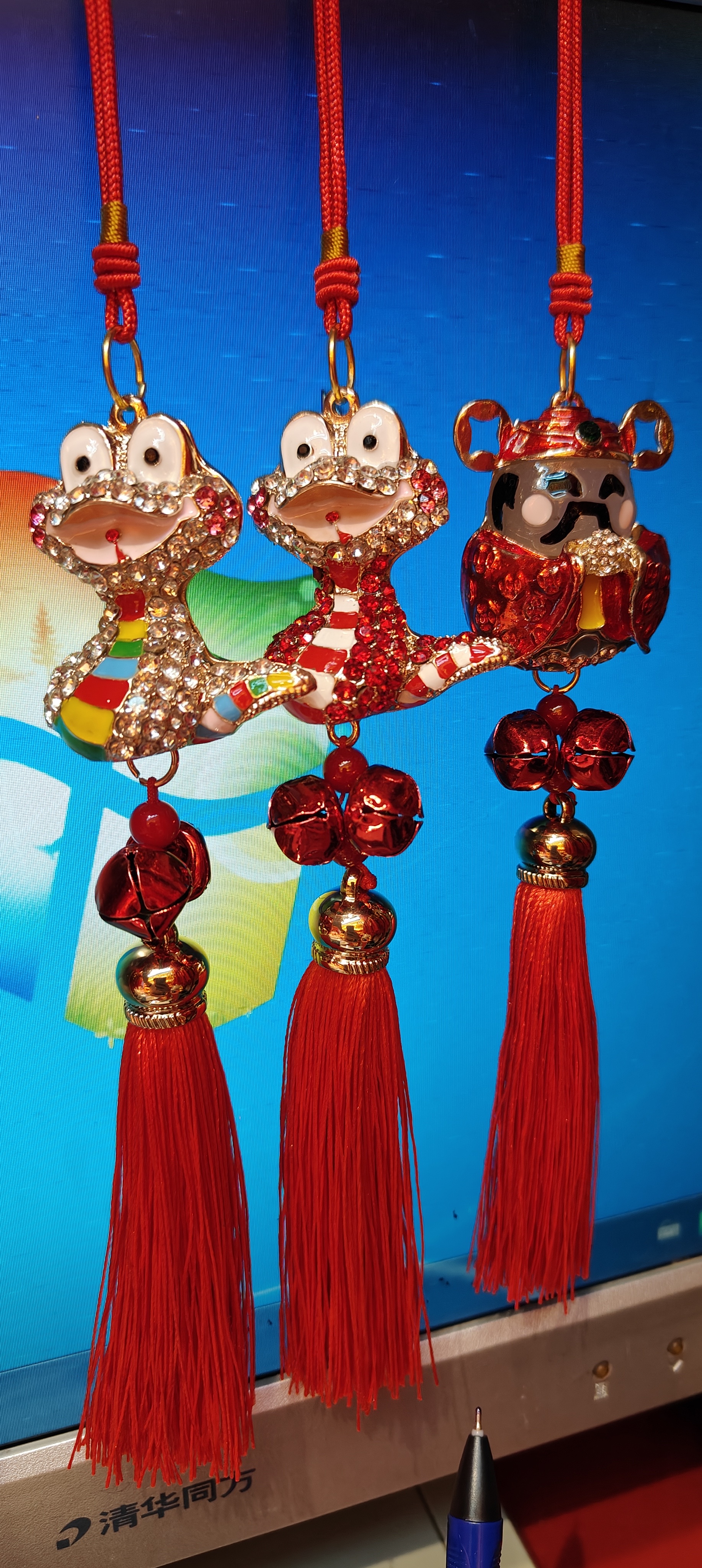 鑫祥喜庆工艺合金钻蛇钻财神盆栽车载过年节庆喜庆挂件玄关