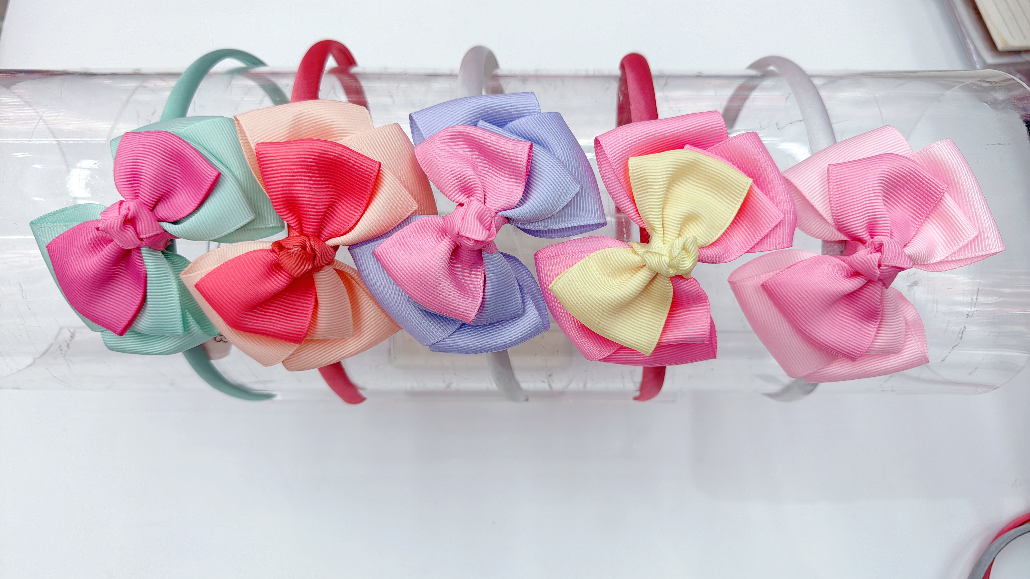 2024年儿童双色拼搭蝴蝶结十1.0宽头扣套布发夹，儿童夏季可爱