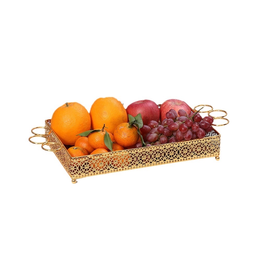 European-style internet-famous fruit platter, metal ironwork mirror tray, rectangular hollowed-out tea tray, fruit platter, wholesale handicraft ornaments, handicraft ornaments