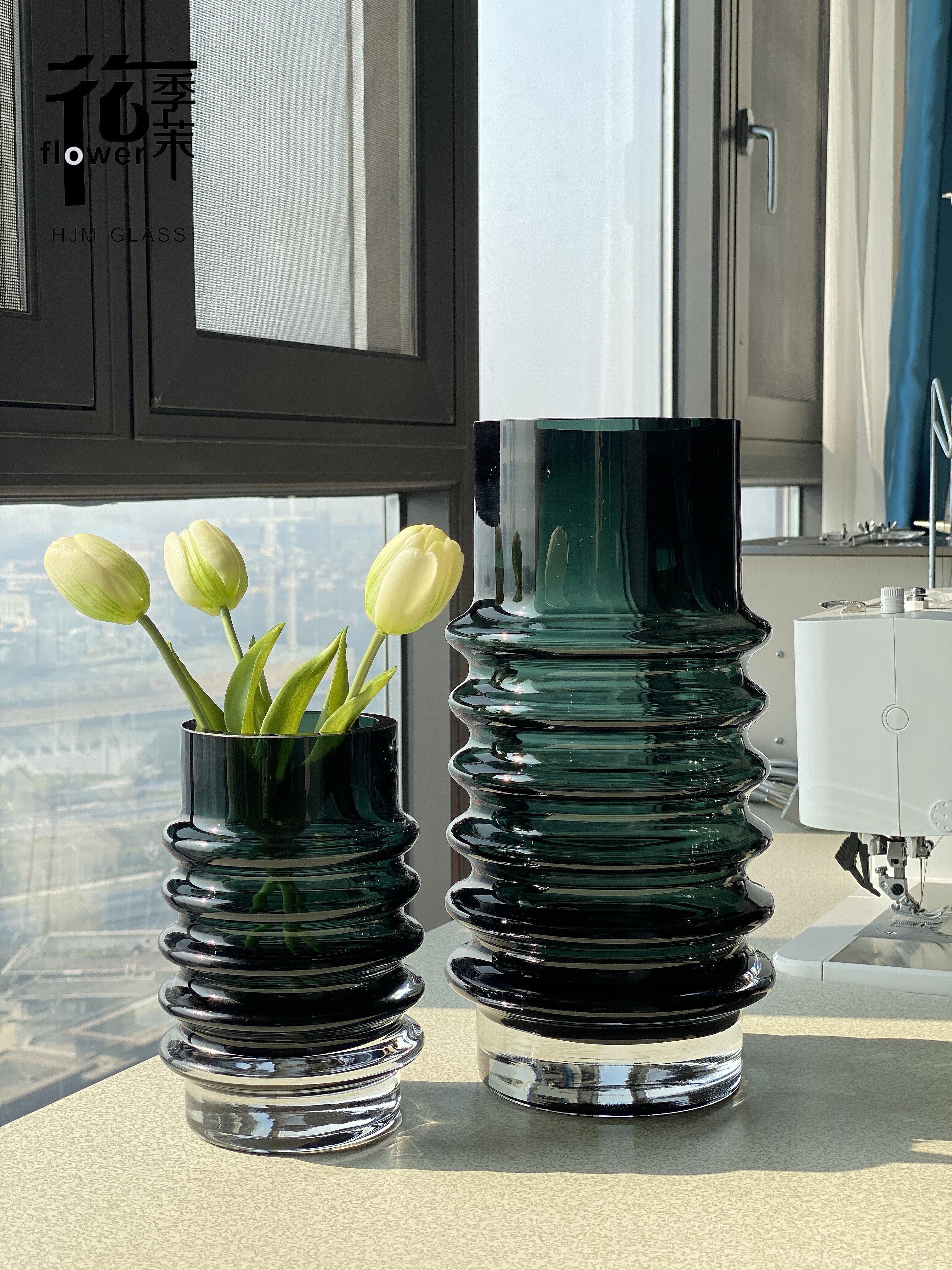 HJM-丹麦设计师款琉璃厚重墨绿色玻璃花瓶客厅家具茶几书桌插花水培装饰摆件花瓶批发详情图7