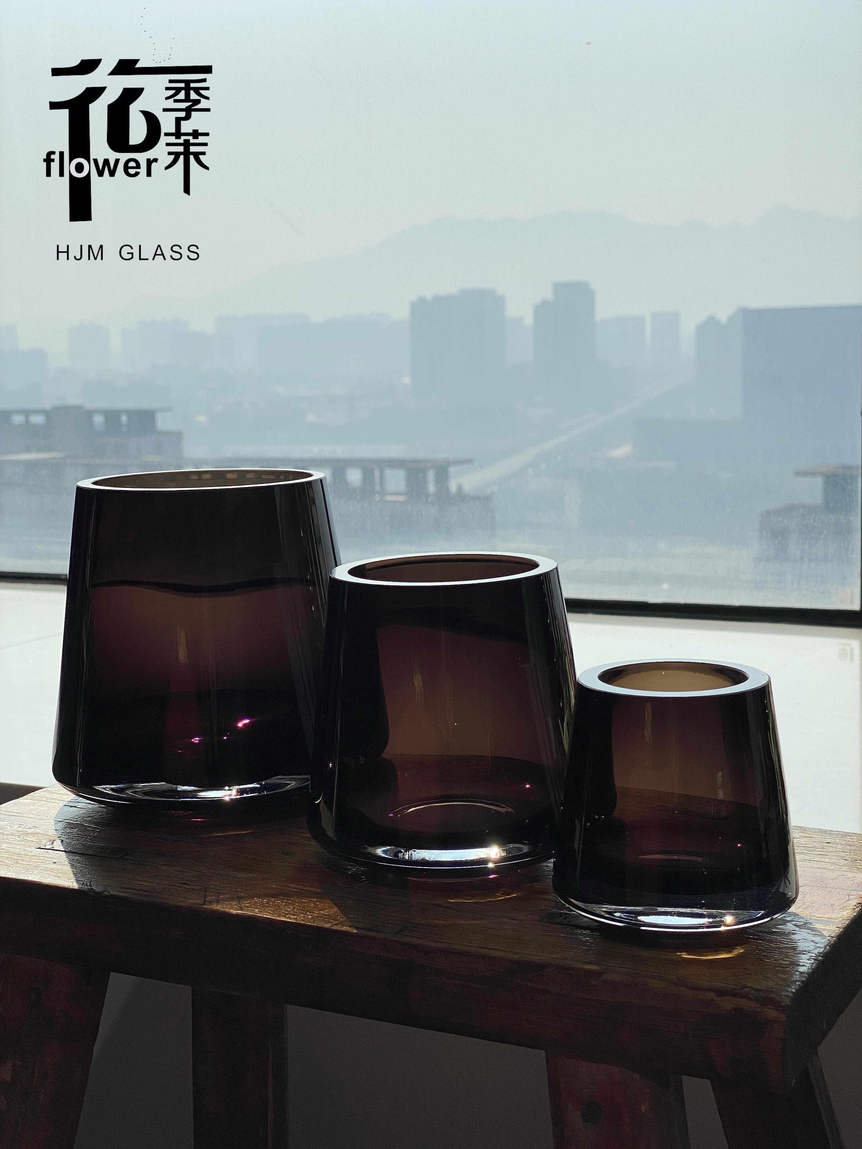 HJM-丹麦设计师款轻奢琉璃棕色厚重玻璃花瓶家居客厅餐桌卧室洽谈桌插花水培水养创意装饰品摆件花瓶批发详情图3